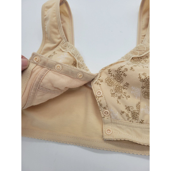 Glamorette Tan Floral Snap Button Front Closure Lingerie Wire Free Bra Size 40 - Picture 6 of 7